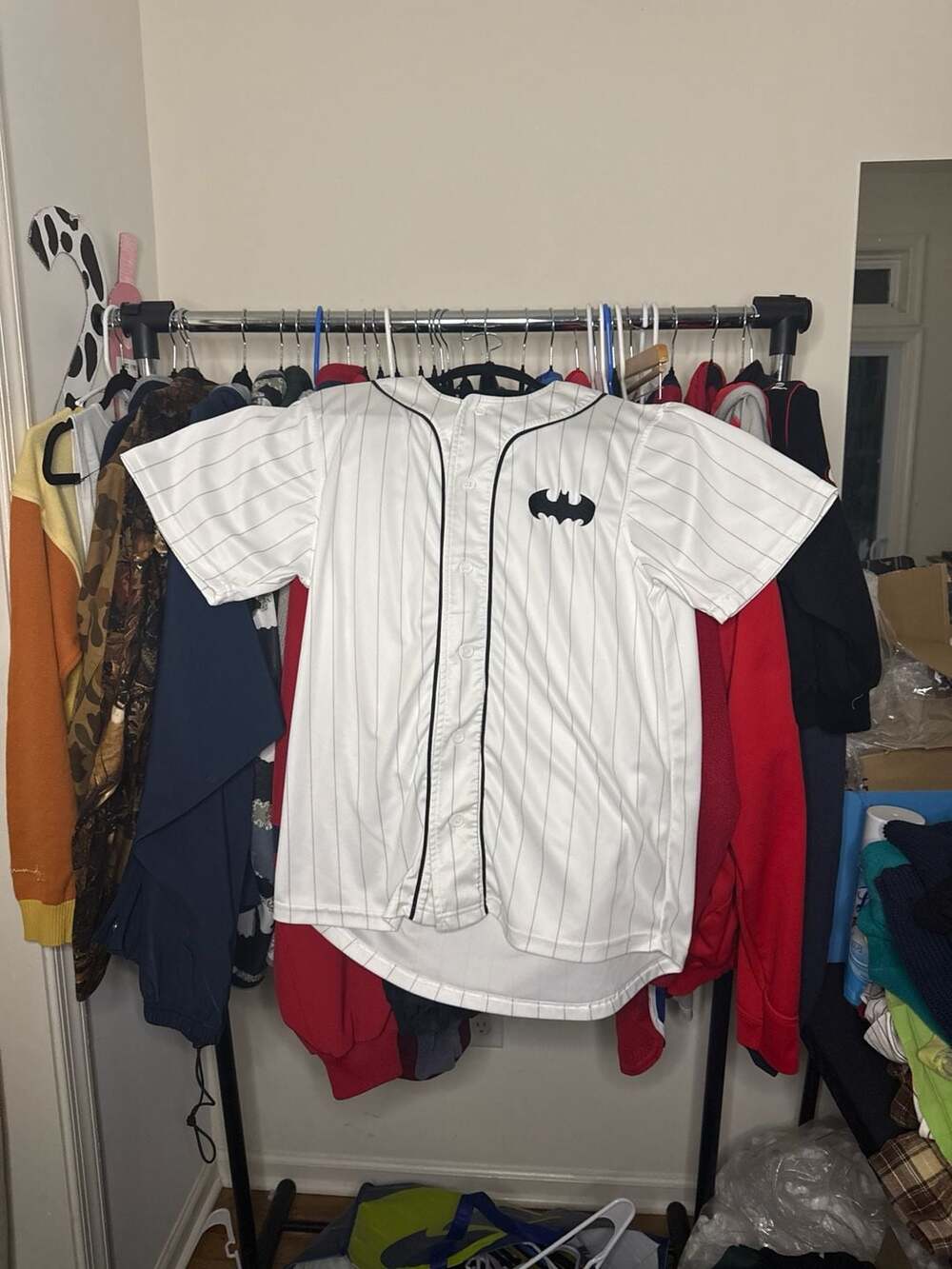 Batman DC Comics White Pinstripe Baseball Jersey Size Large